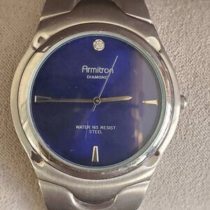 Armitron Men's Diamond-Accented Blue Face Watch Stainless‎ Steel 20/4179 Y121E